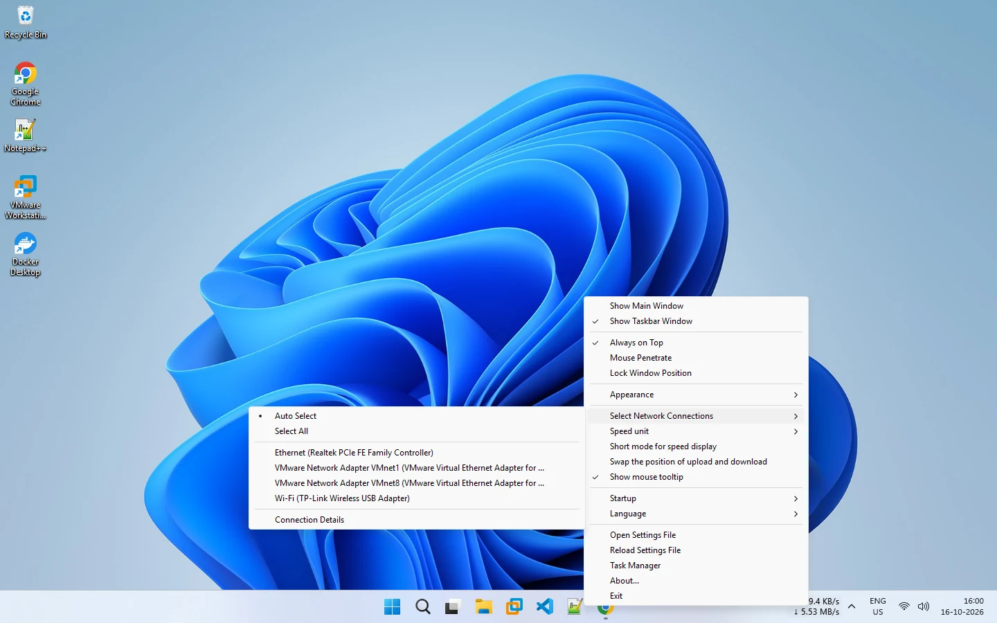 Select Network Connections submenu