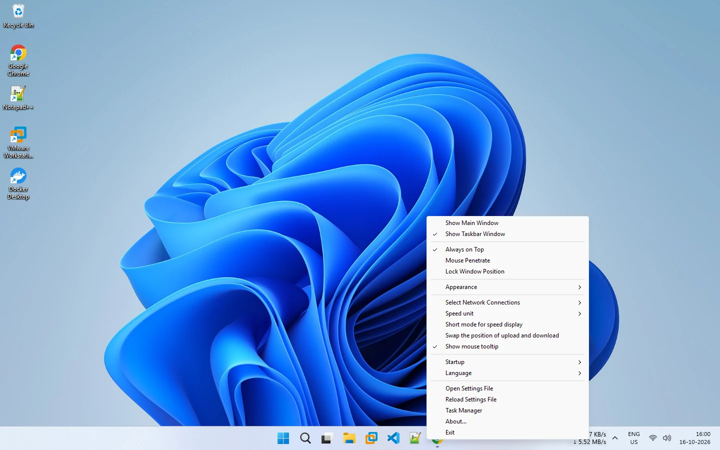 NetSpeedDisplay right-click menu